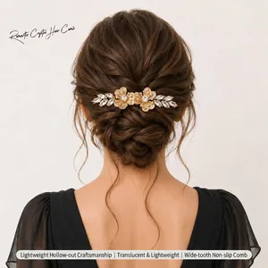 Gold Alloy Flower Butterfly Bridal Hair Comb With Zircon Rhinestones Elegant Wedding Banquet Hair Accessories For Women