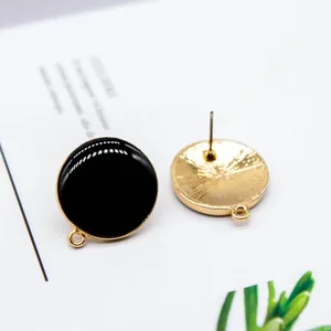 Einfache runde Ohrstecker aus Legierung mit schwarzer Emaille für DIY-Schmuckzubehör