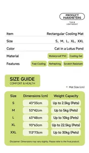 Guida alle taglie e specifiche dei materiali per tappetino refrigerante per animali