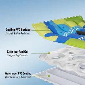 Sección transversal de una alfombra de gel refrescante para mascotas con capas de PVC