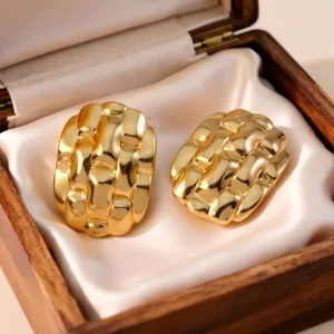 Elegant chunky 18K gold plated woven texture statement stud earrings in a luxury gift box