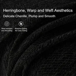 Close-up view showing the exquisite texture of black chenille herringbone sofa cover.