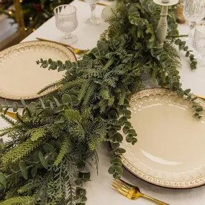 Realistic 6ft artificial Norfolk pine and eucalyptus garland for festive table decor