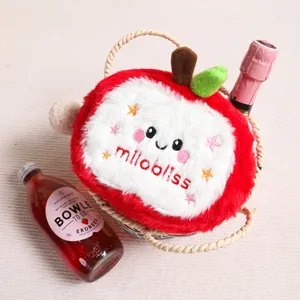 Apfelform Plüsch Kosmetiktasche Süße Cartoon Make-up Beutel Mit Reißverschluss Stickerei Für Frauen Mädchen Kinder Neuheit
