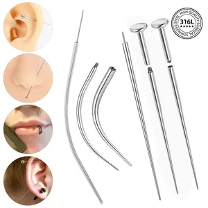 316L surgical stainless steel piercing taper guide pin set for body jewelry insertion.