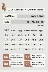 Detailed size chart for baby cotton thermal underwear set with measurements and age guide