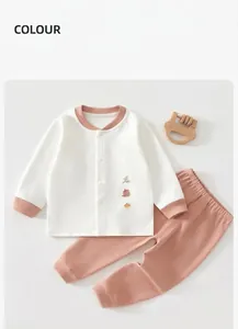 Detail view of pink and white cotton baby underwear set with cute embroidery