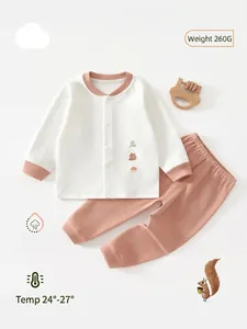 Newborn Baby Cotton Long Sleeve Top And Pants Underwear Set Grade A Seamless Soft Infant Split Suit Squirrel Embroidery Home Wear