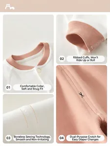Baby cotton underwear set details: comfortable neckline, ribbed cuffs, and boneless stitching
