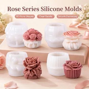 Stampo In Silicone Bouquet Di Rose Rilievo 3D Per Fai Da Te Candele Profumate Gesso Sapone Flessibile Riutilizzabile