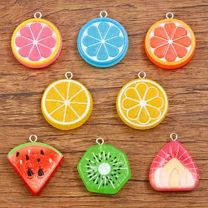 Charmes de Fruits en Résine de Simulation pour la Fabrication de Bijoux DIY Pastèque Citron Orange Kiwi Pendentifs Artisanaux pour Boucles D'oreilles Porte-Clés