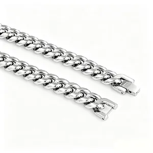 Men's Stainless Steel Cuban Link Chain Necklace Bracelet Silver Polished Hip Hop Streetwear Jewelry Accessories