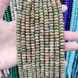 5x8mm natural green and pink Unakite stone abacus beads for DIY necklace bracelet jewelry