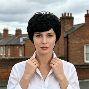 Natural black short curly wig for women made of synthetic high-temperature silk