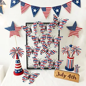 Détail de stickers papillon 3D drapeau américain dans un décor festif du 4 juillet.
