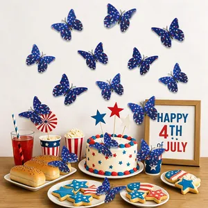 Papillons 3D décoratifs du Jour de l'Indépendance sur un mur et une table de fête festive