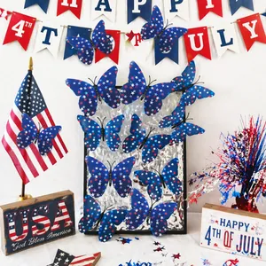 Lot de 12 autocollants muraux papillons 3D patriotiques pour la fête nationale