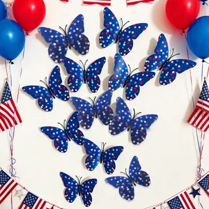 Lot de 12 autocollants muraux papillons 3D pour l'Indépendance avec motifs d'étoiles