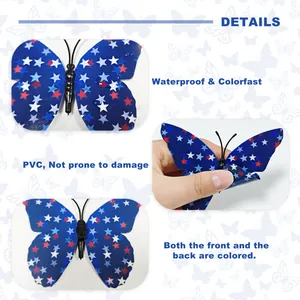 Détail des autocollants muraux papillon 3D en PVC imperméables pour décor du Jour de l'Indépendance.