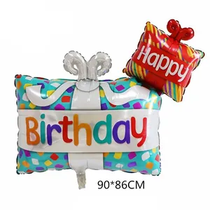 Bunter Geschenkbox-Folienballon für die Dekoration von Geburtstagspartys, 90x86cm