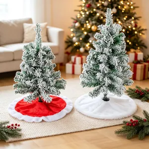 Mini Plush Christmas Tree Skirt Faux Fur Xmas Tree Base Cover Mat For Tabletop Holiday Party Home Christmas Decoration