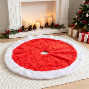 Red and white plush Christmas tree skirt for festive holiday home decoration atmosphere