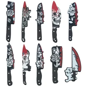 Set of acrylic horror knife charms with skull and floral patterns for Halloween DIY jewelry