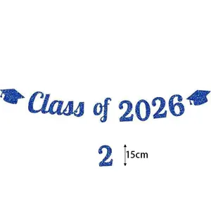 Blue glitter Class of 2026 graduation banner party hanging decoration 15cm height