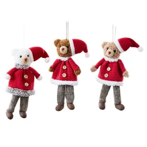 Set mit 3 niedlichen Teddybär-Weihnachtsschmuckstücken mit roten Hüten für den Baum