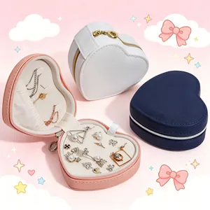 Tragbare Herzform Schmuckschatulle PU Leder Reise Schmuck Organizer Für Ohrringe Ringe Halsketten Reißverschluss Aufbewahrung Damen Geschenk