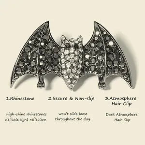 Detailed macro shot of a sparkling rhinestone bat hair clip for Halloween parties