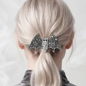 Alloy Rhinestone Bat Hair Clip For Women Halloween Party Gothic Style Dark Silver Black Inlaid Crystal Hair Accessories
