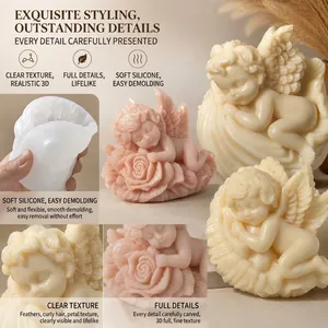Detailed rose angel silicone mold for handmade aromatherapy candles and plaster diy