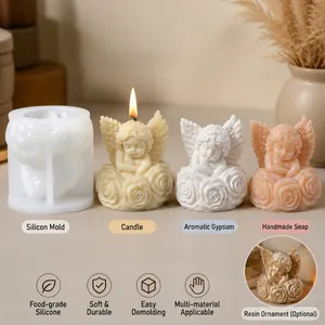 Versatile rose angel silicone mold for DIY aromatherapy candles, soap, and plaster crafts