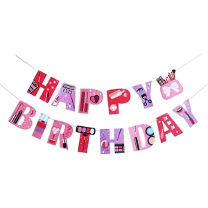 Striscione Happy Birthday a tema trucco rosa per decorazioni di feste e spa chic