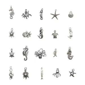 Set of 20 antique silver ocean sea creature charms for DIY jewelry making and pendants