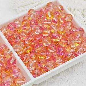 Perles en verre gelée dégradé rose et jaune pour accessoires de bijoux DIY chic