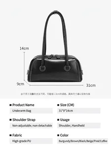 Bolso de hombro minimalista vintage de cuero PU con dimensiones y especificaciones.