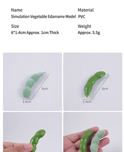 Detailed view of PVC artificial edamame showing realistic textures and 6cm dimensions