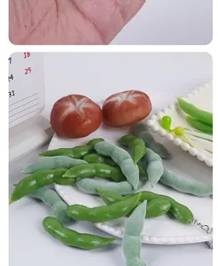Detailed macro view of realistic PVC edamame and mushroom simulation vegetable models