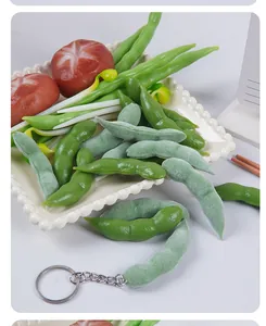 Realistic fuzzy edamame keychain with various simulation vegetable models for decoration