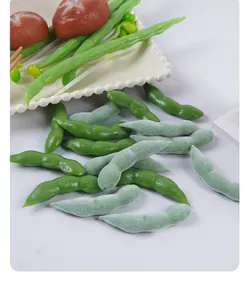 Realistic PVC simulation edamame vegetable models featuring fuzzy textures and green color