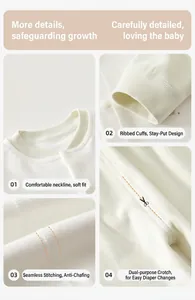 Detailed views of cotton baby underwear set showing ribbed cuffs and seamless stitching