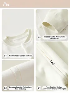 Detailed view of seamless cotton baby apparel set showing collar and cuff features.