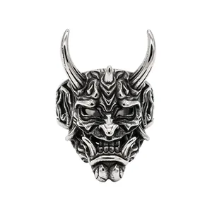 Detailgetreuer Vintage-Ring mit Hannya Oni Maske aus poliertem Titanstahl für Herren