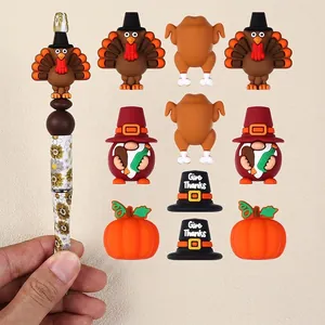 Cuentas de Silicona 3D de Acción de Gracias para Hacer Joyas DIY Formas de Pavo Gnomo Calabaza Pavo Asado Sombrero de Peregrino para Bolígrafo de Cuentas Collar Cuentas Decorativas