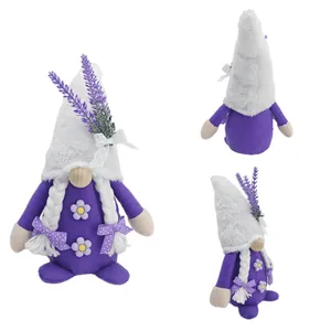 Handgefertigte Lavendel-Plüschzwerg-Puppe für die Frühlings- und Sommer-Tischdekoration