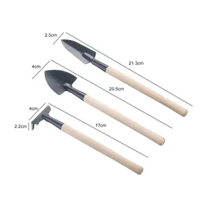 Kit de 3 mini outils de jardinage avec manches en bois et dimensions précises indiquées