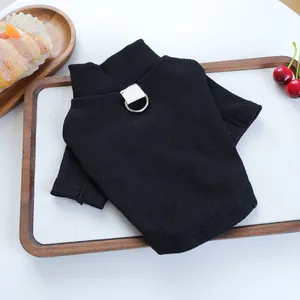Comfortable black ribbed pet undershirt featuring a metal D-ring for small dogs and cats