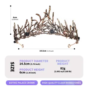 Detail view showing exact dimensions and weight of gothic coral branch crown with pearls